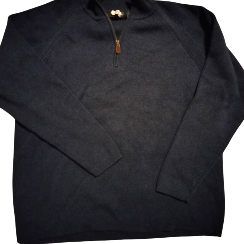 St. John Bay Navy Blue Cotton Quarter Zip Sweater Size L Winter Preppy Casual